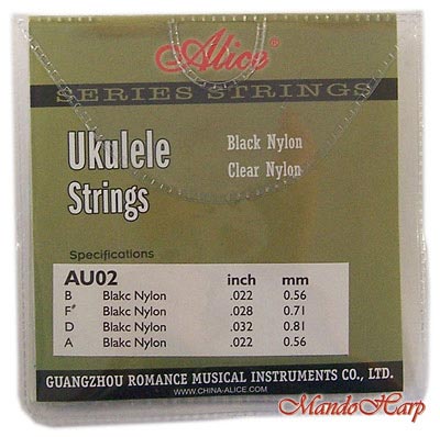 MandoHarp - 3 Sets Alice AU02 Soprano Ukulele Strings - A, D, F#, B - Black Nylon - 0.022-0.032