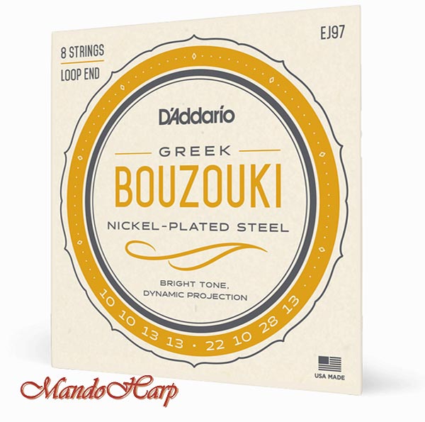 MandoHarp - Greek Bouzouki Strings - D'Addario EJ97 Nickel-Plated Steel 0.010-0.028