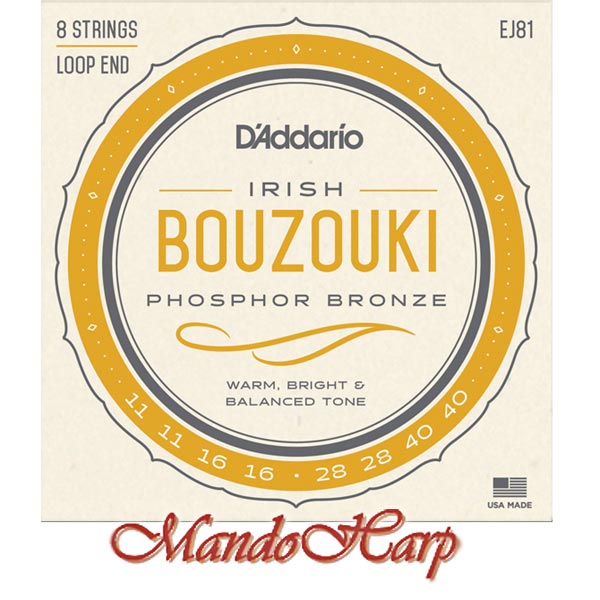 MandoHarp - Irish Bouzouki Strings - D'Addario EJ81 Phosphor Bronze 0.011-0.040