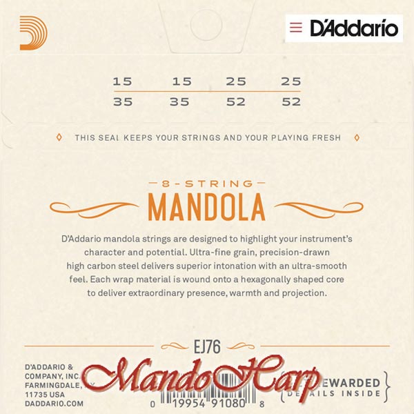 MandoHarp - Mandola Strings - D'Addario EJ76 Phosphor Bronze Medium 0.015-0.052