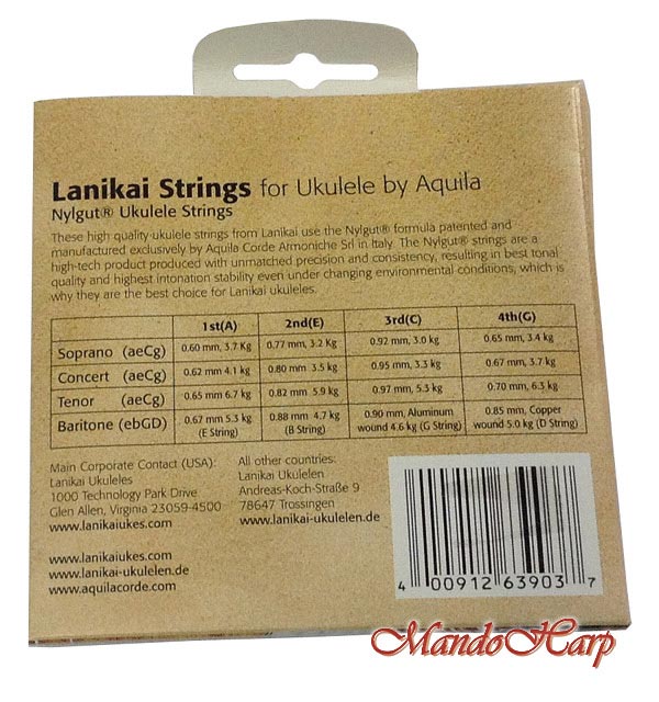 MandoHarp - Ukulele Strings - Lanikai Soprano - White Nylgut - by Aquila