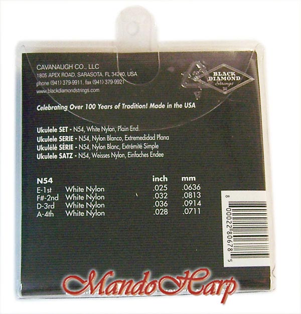 MandoHarp - Ukulele Strings - Black Diamond N54 Soprano - White Nylon 0.025-0.036