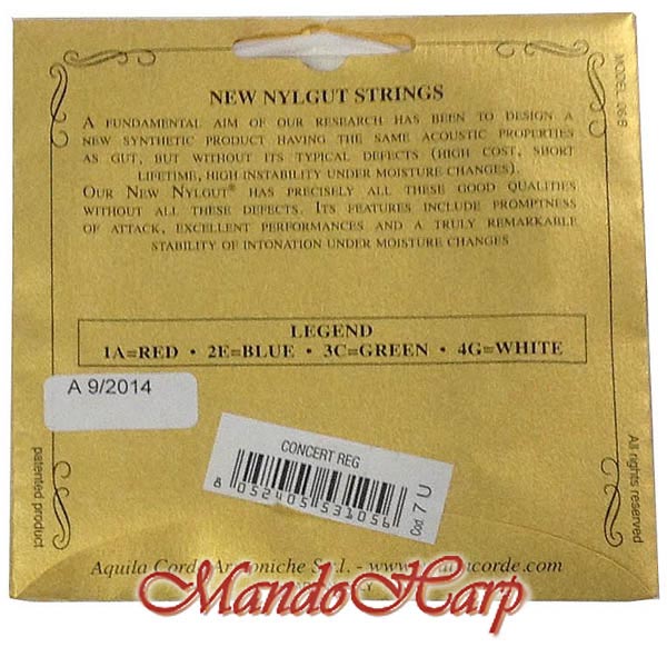 MandoHarp - Ukulele Strings - Aquila 7U Concert, Regular High G, All Nylgut �