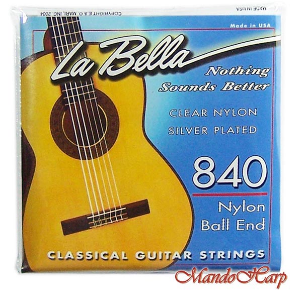 MandoHarp - La Bella 840 Folksinger Classical Guitar Strings. Nylon and Silver-Plated-Wound. Ball End.