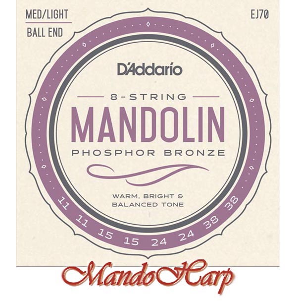 MandoHarp - Mandolin Strings - D'Addario EJ70 Phosphor Bronze Medium Light Ball End 0.011-0.038