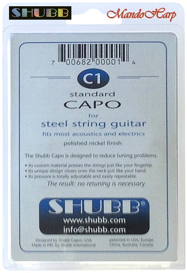 MandoHarp - Shubb Standard Capo - C1 for Steel String Guitar - Polished Nickel