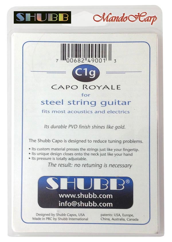 MandoHarp - Shubb Capo Royale - C1g for Steel String Guitar - Gold PVD Finish