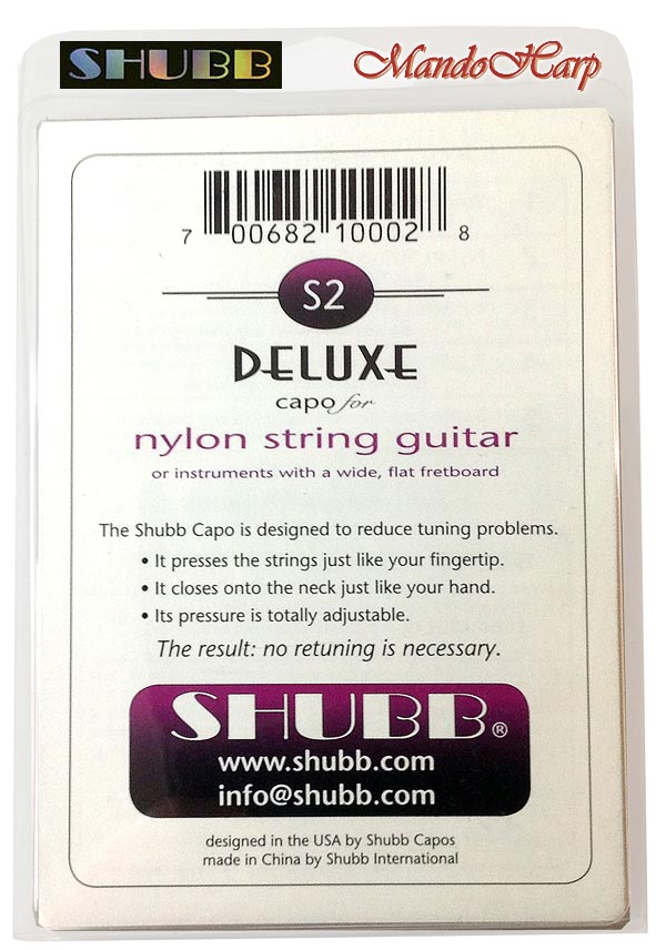 MandoHarp - Shubb Deluxe Capo - S2 for Nylon String Guitar - Stainless Steel