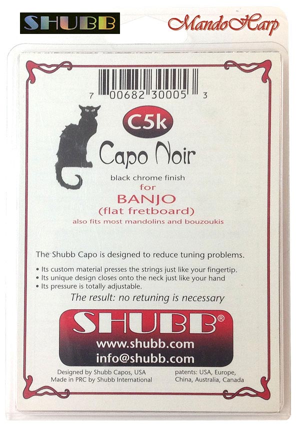 MandoHarp - Shubb Capo Noir - C5k for Banjo, Mandolin, Bouzouki - Black Chrome