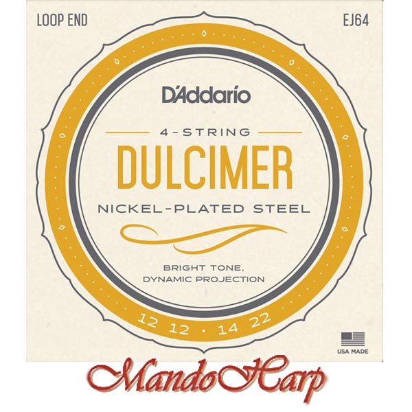 MandoHarp - 4-String Dulcimer Strings - D'Addario EJ64 Steel and Nickel-Plated Wound 0.012-0.024