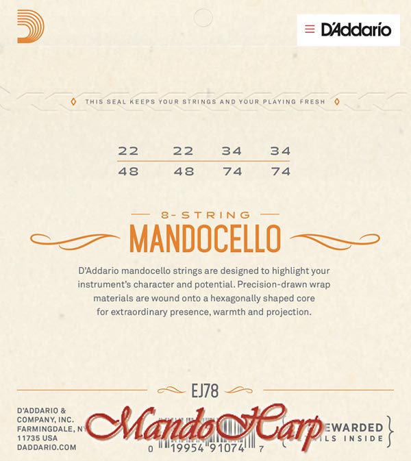 Mandocello Strings - D'Addario EJ78 Loop End Phosphor-Bronze Wound Medium 022-074