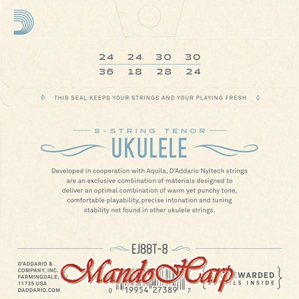 Ukulele Strings - D'Addario EJ88T-8 Nyltech 8-String Tenor 018-036